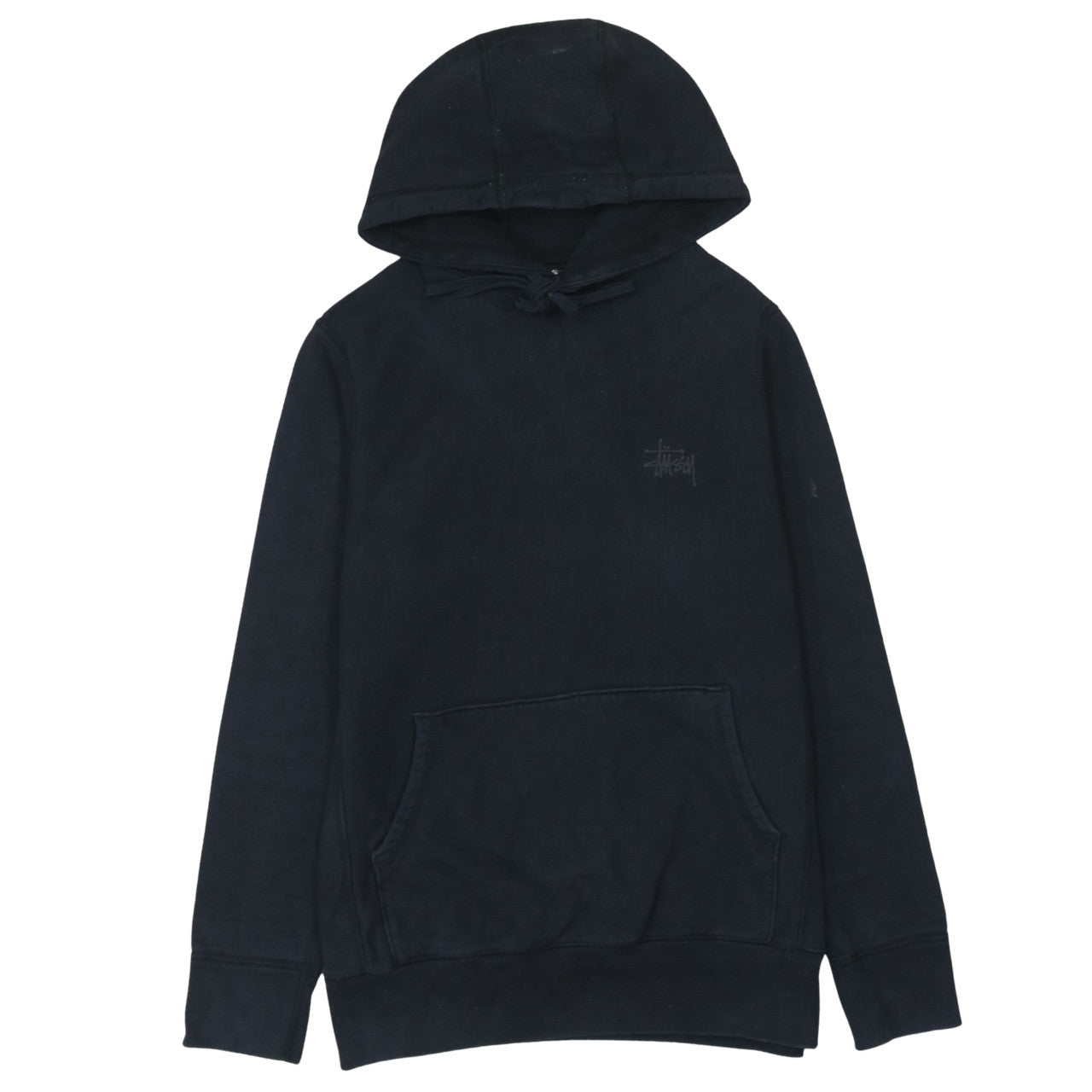 Stussy Men Black Pullover Hoodie Small Logo Streetwear Fleece