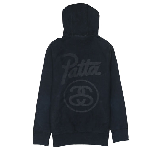 Stussy Men Black Pullover Hoodie Small Logo Streetwear Fleece