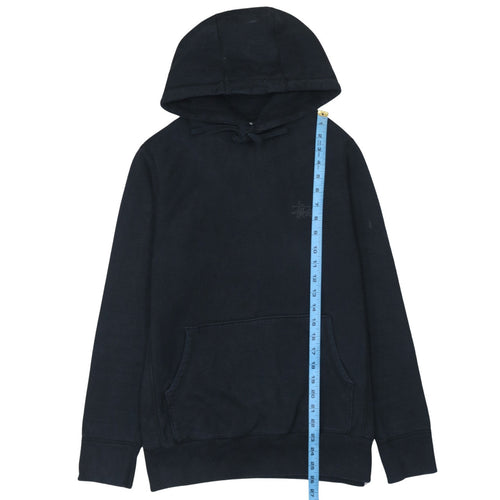 Stussy Men Black Pullover Hoodie Small Logo Streetwear Fleece