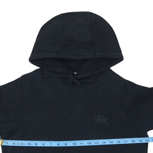 Stussy Men Black Pullover Hoodie Small Logo Streetwear Fleece