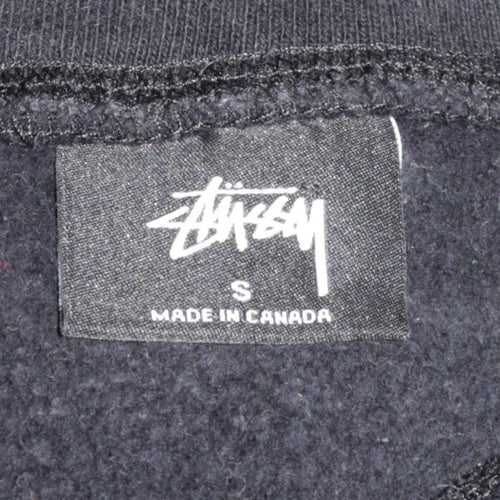 Stussy Men Black Pullover Hoodie Small Logo Streetwear Fleece