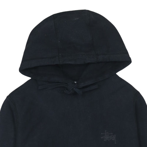 Stussy Men Black Pullover Hoodie Small Logo Streetwear Fleece
