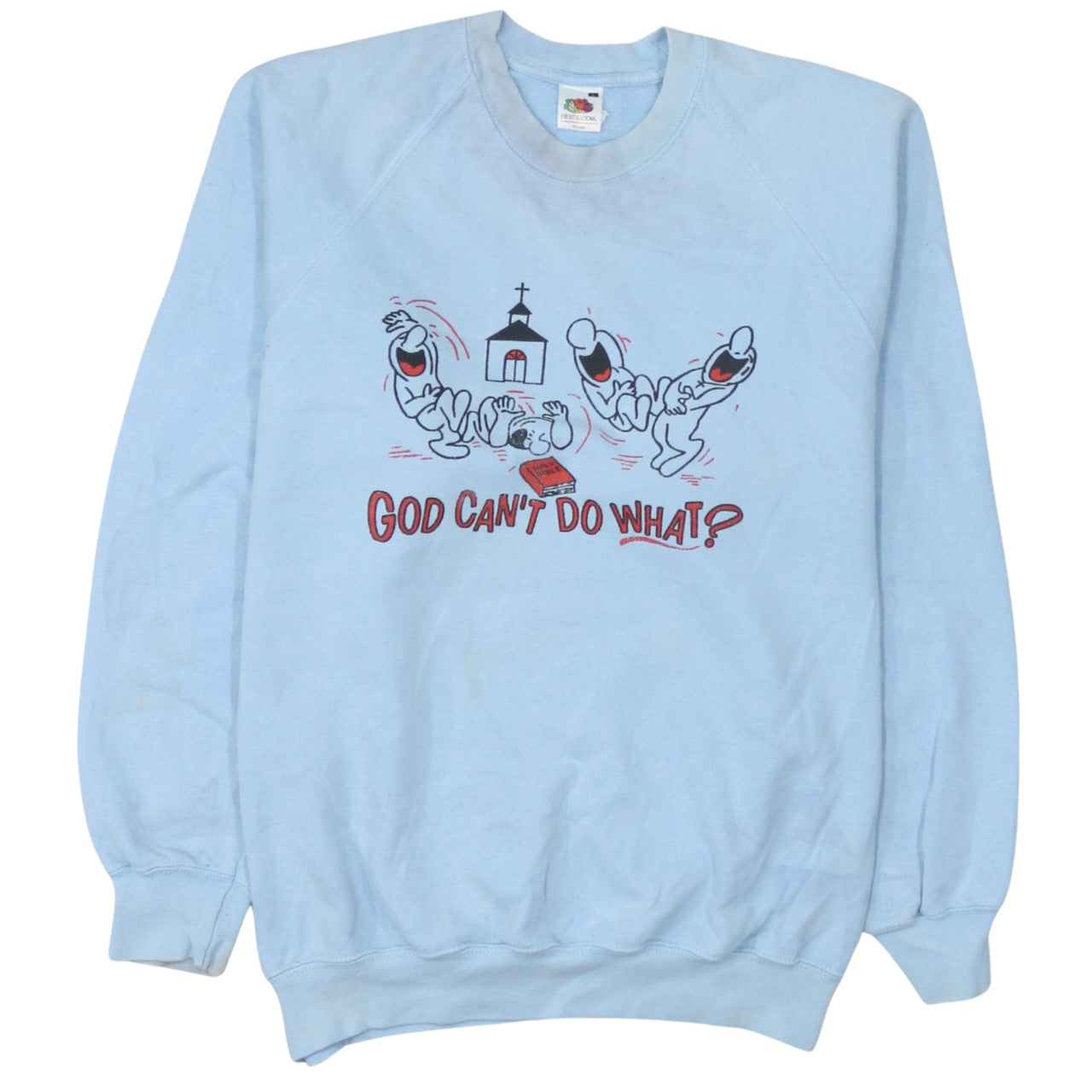 Fruit of the Loom Mens Blue Funny Graphic Pullover Sweatshirt L