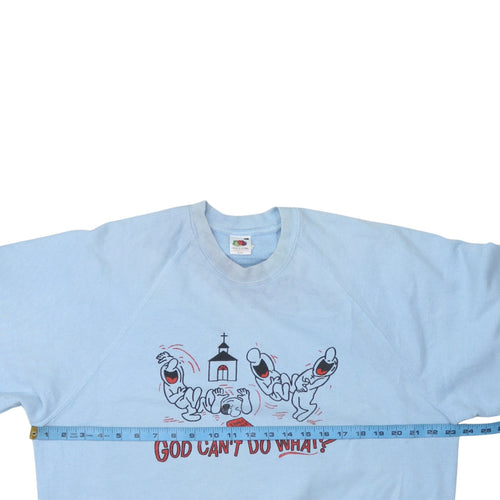 Fruit of the Loom Mens Blue Funny Graphic Pullover Sweatshirt L