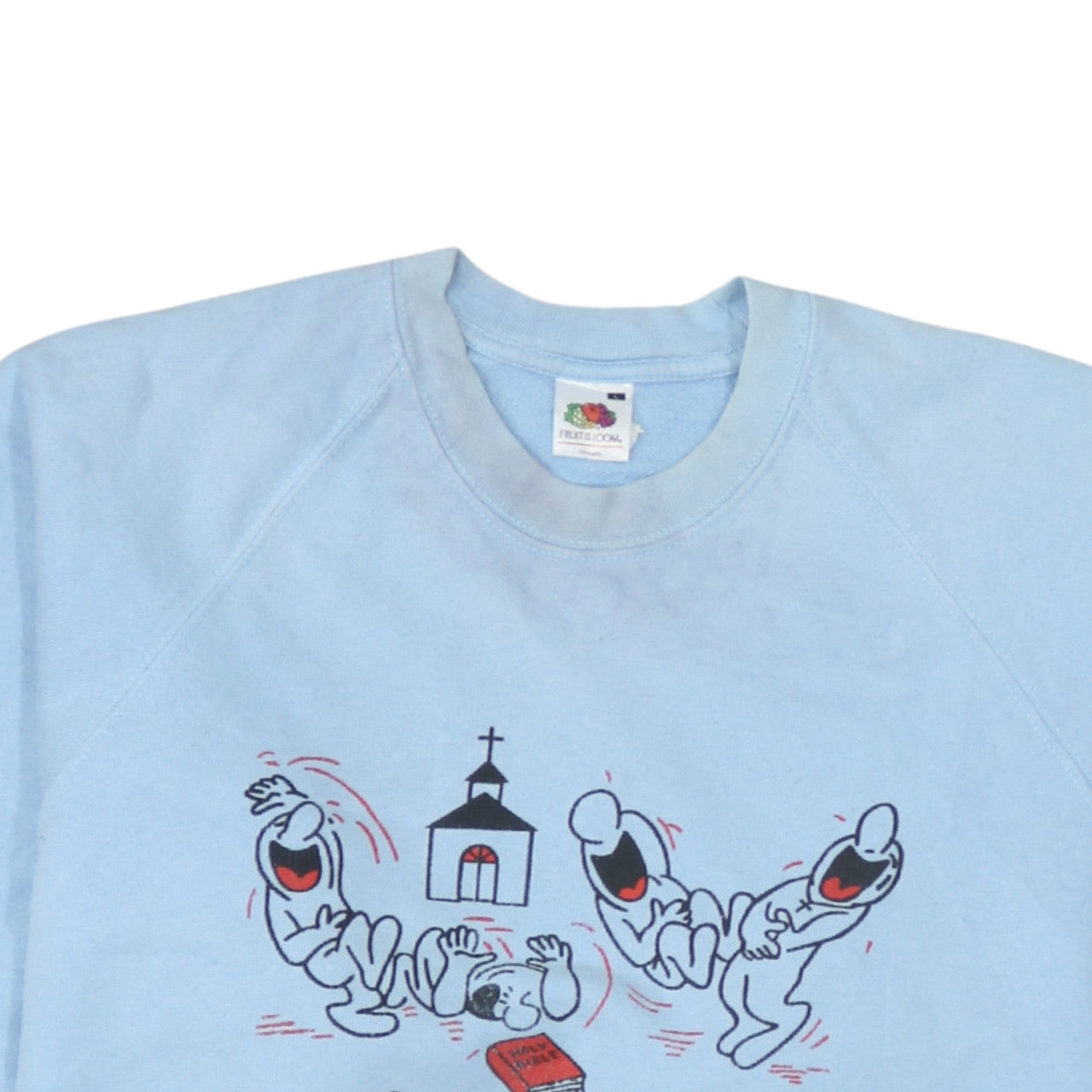 Fruit of the Loom Mens Blue Funny Graphic Pullover Sweatshirt L