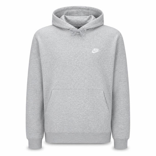 Front view of Nike Men's Grey Pullover Hoodie, size S, Regular Fit Logo Fleece