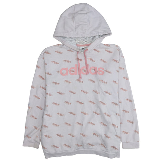 Adidas Womens White Pink Logo Print Pullover Hoodie Size S 8-10