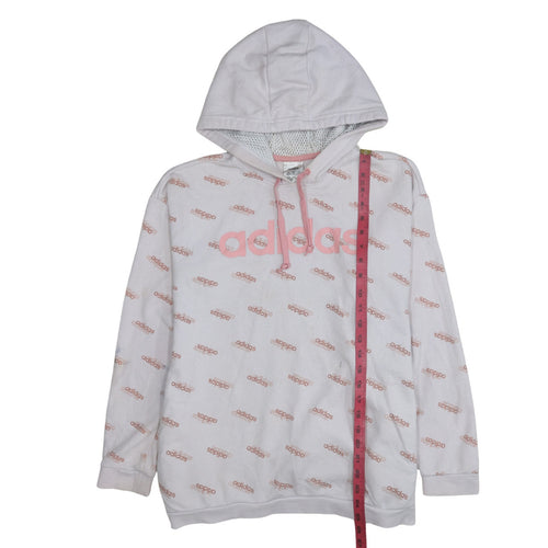 Adidas Womens White Pink Logo Print Pullover Hoodie Size S 8-10