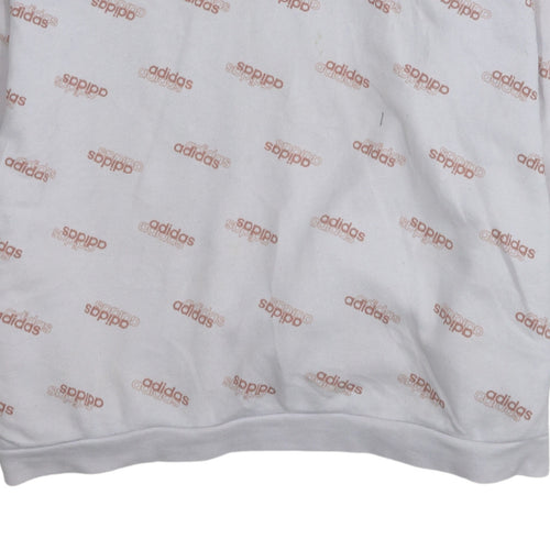 Adidas Womens White Pink Logo Print Pullover Hoodie Size S 8-10