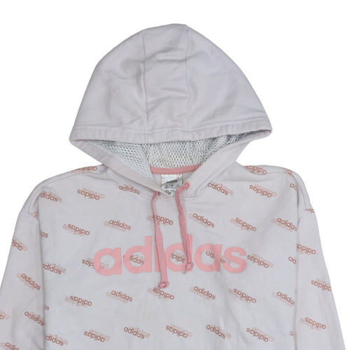 Adidas Womens White Pink Logo Print Pullover Hoodie Size S 8-10