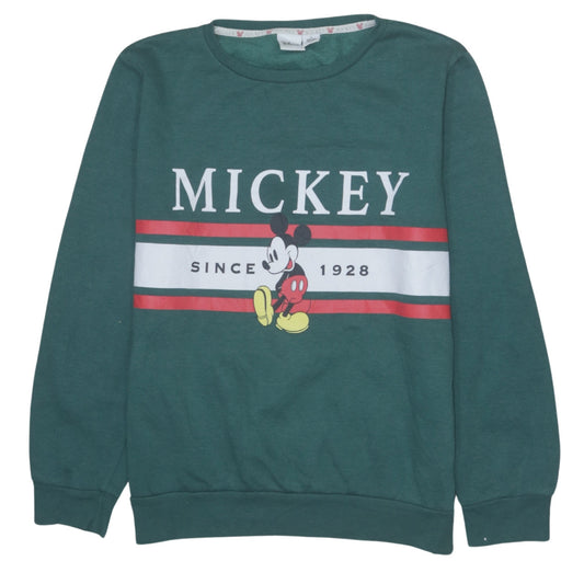 Disney Women Green Mickey Mouse Sweatshirt Size S Crew Neck