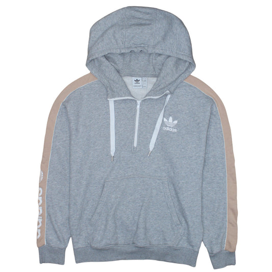Adidas Womens Grey 1/4 Zip Hooded Sweatshirt UK 14 Lined Logo Pullover