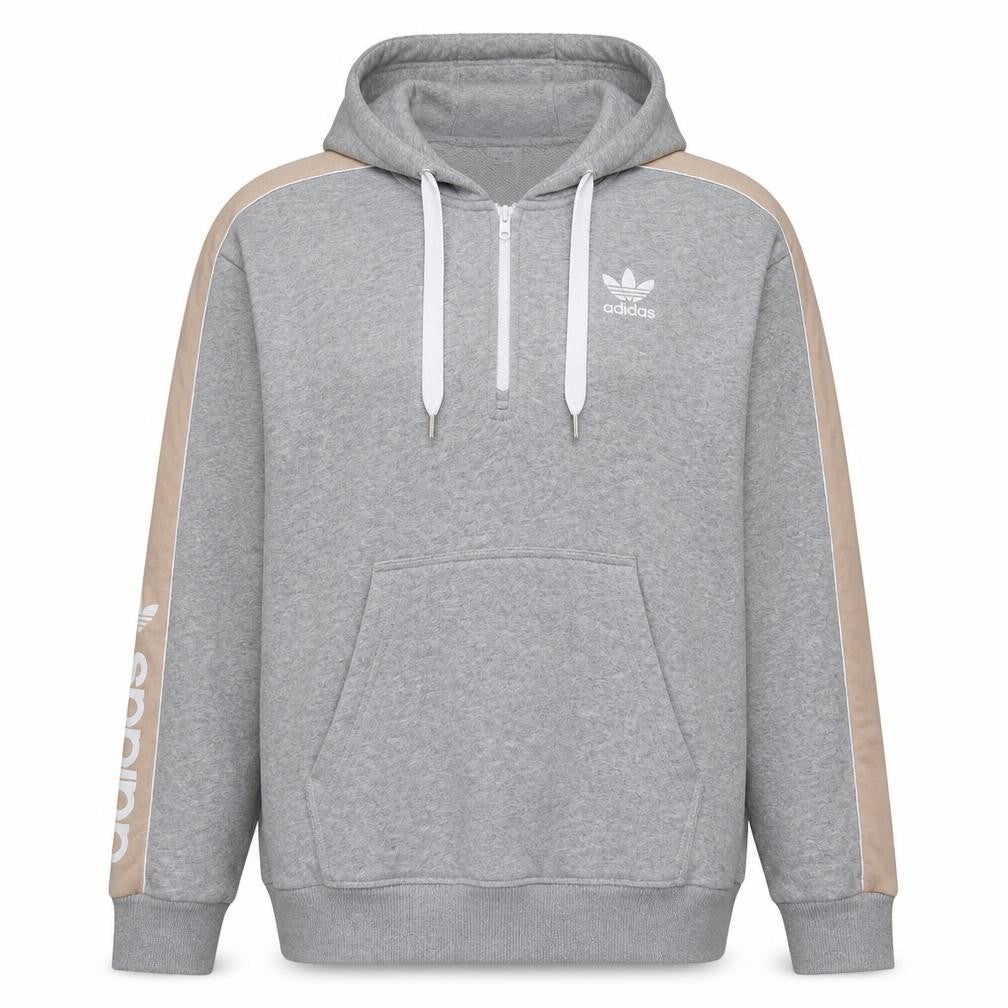 Front view of Adidas women’s grey 1/4 zip hooded sweatshirt uk 14 lined logo pullover