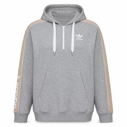 Front view of Adidas women’s grey 1/4 zip hooded sweatshirt uk 14 lined logo pullover