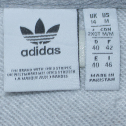 Adidas Womens Grey 1/4 Zip Hooded Sweatshirt UK 14 Lined Logo Pullover
