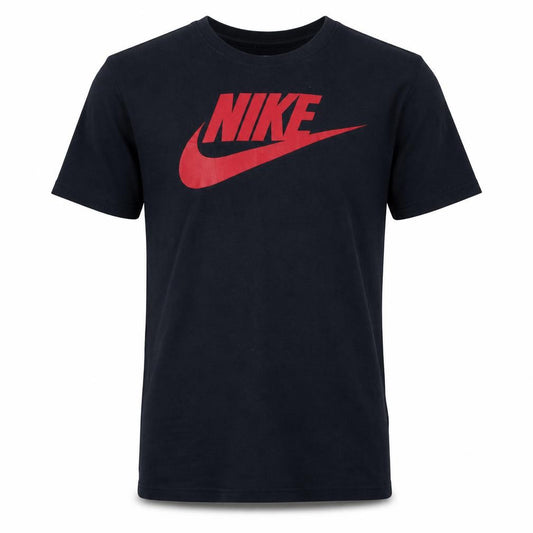 Front view of Nike Men's Black Red Logo Athletic Fit Graphic T-Shirt M