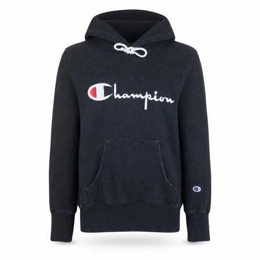 Front view of Champion Men's Black Small Reverse Weave Pullover Hoodie