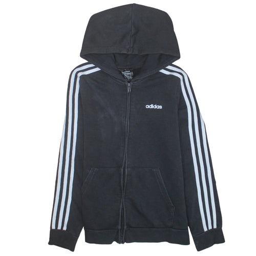 Adidas Womens Black Full Zip Hoodie Size M 12-14 Hooded Sweatshirt