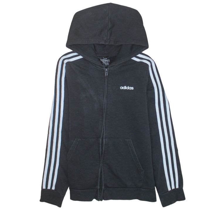 Adidas Womens Black Full Zip Hoodie Size M 12-14 Hooded Sweatshirt