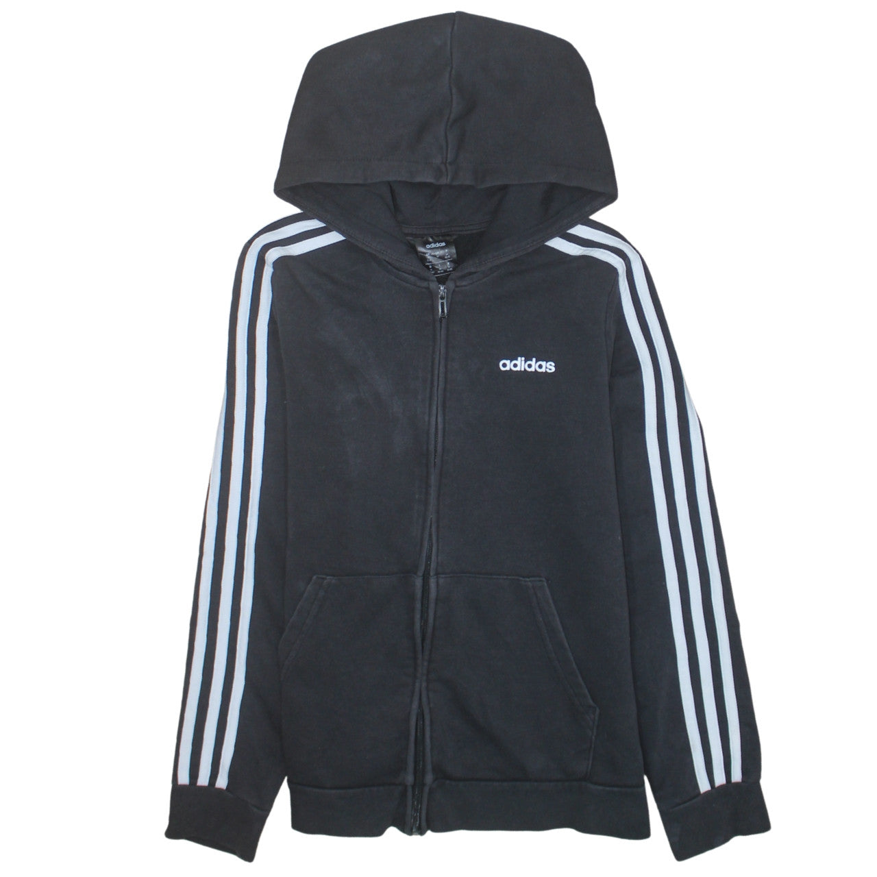 Adidas Womens Black Full Zip Hoodie Size M 12-14 Hooded Sweatshirt