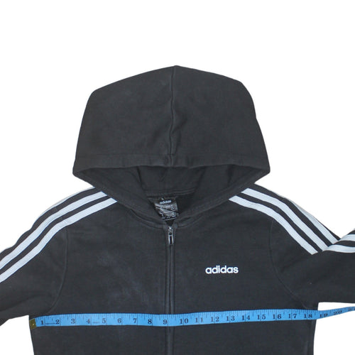 Adidas Womens Black Full Zip Hoodie Size M 12-14 Hooded Sweatshirt
