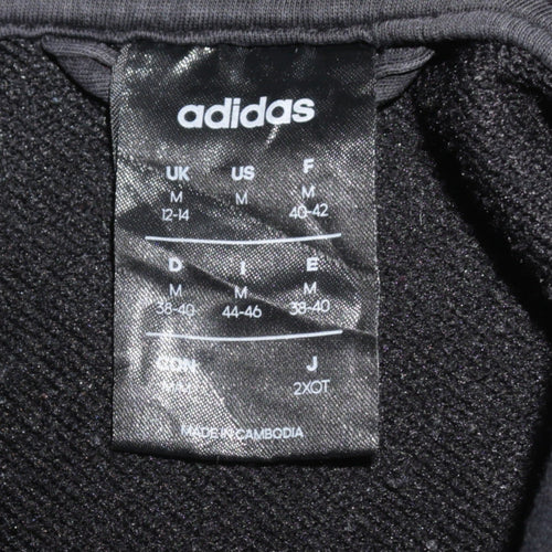 Adidas Womens Black Full Zip Hoodie Size M 12-14 Hooded Sweatshirt