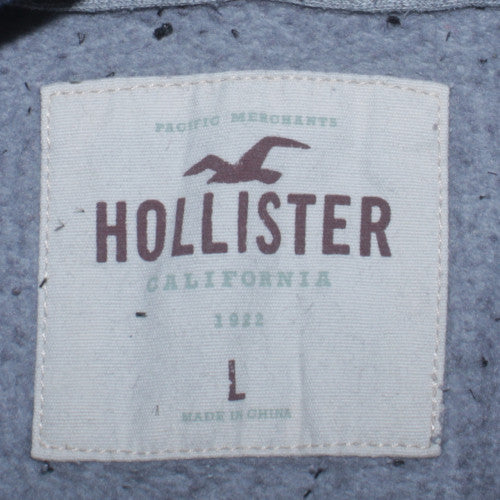Hollister Men Blue Pullover Hoodie L Fleece Graphic Print Casual