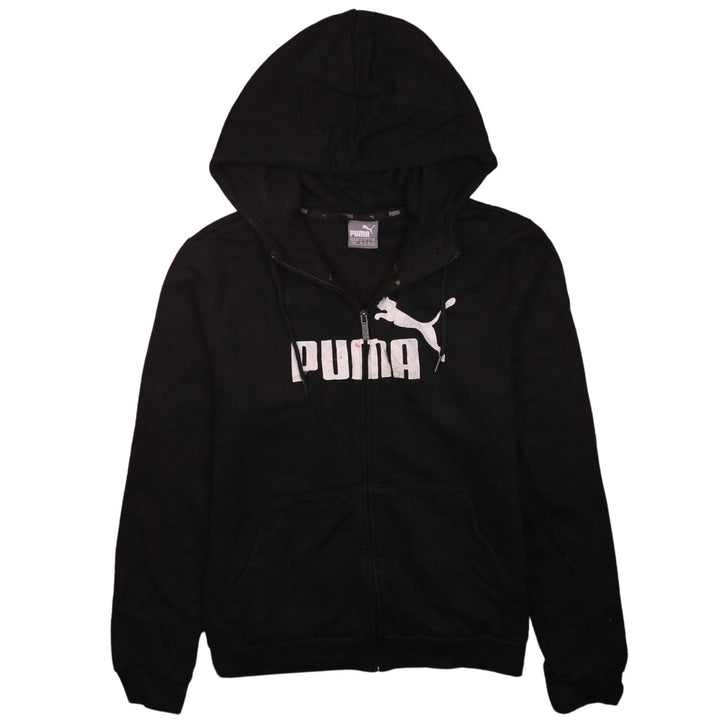 Puma Womens Black Full Zip Hoodie Size 12 Logo Print Casual Sweatshirt