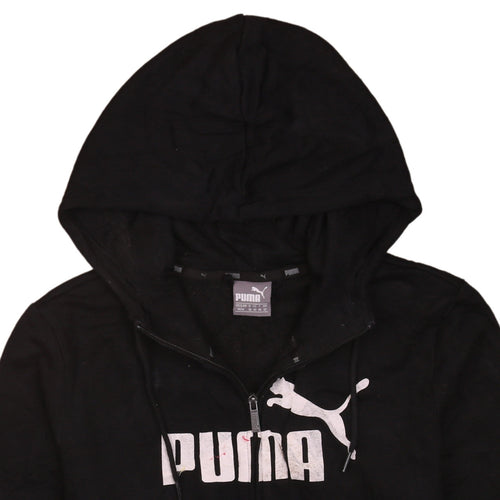 Puma Womens Black Full Zip Hoodie Size 12 Logo Print Casual Sweatshirt
