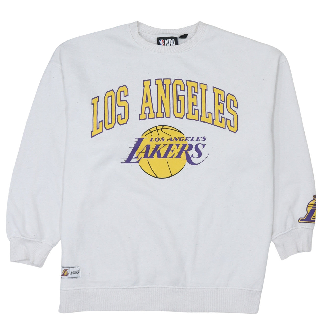 NBA Los Angeles Lakers White Crew Neck Sweatshirt Women L Graphic Print