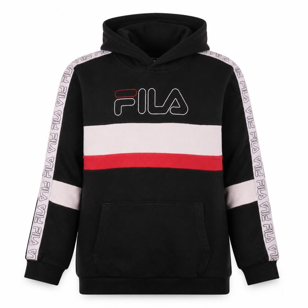 Front view of Fila boys’ black hoodie 13-14 years pullover logo cotton blend