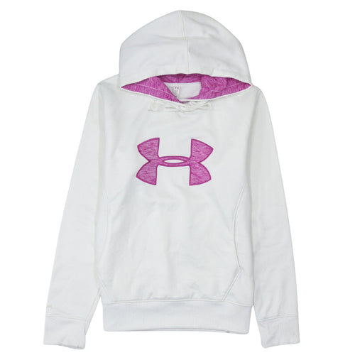 Under Armour Women's White Hoodie Large Pullover Fleece Logo Sweatshirt