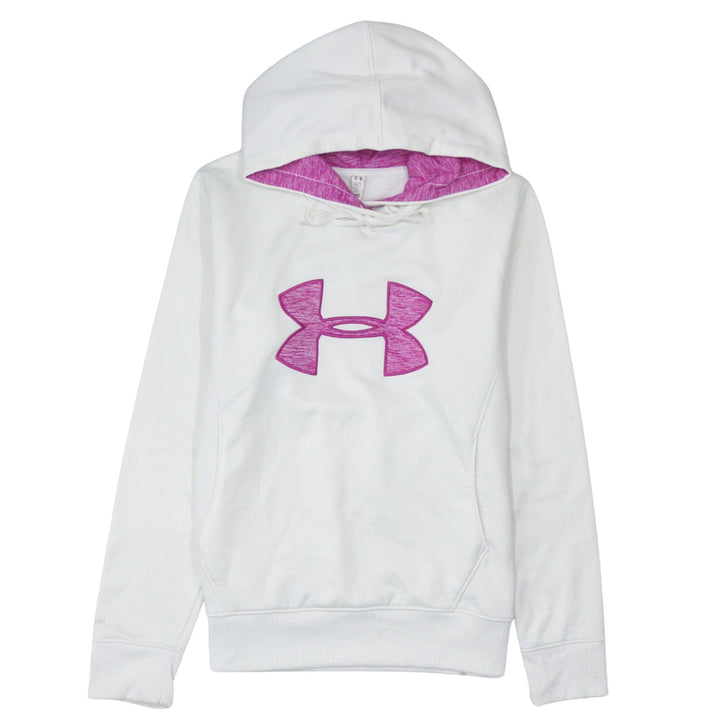 Under Armour Women's White Hoodie Large Pullover Fleece Logo Sweatshirt
