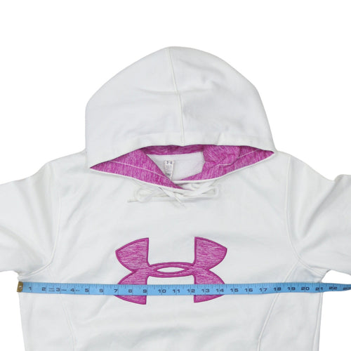 Under Armour Women's White Hoodie Large Pullover Fleece Logo Sweatshirt