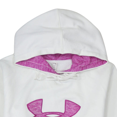 Under Armour Women's White Hoodie Large Pullover Fleece Logo Sweatshirt