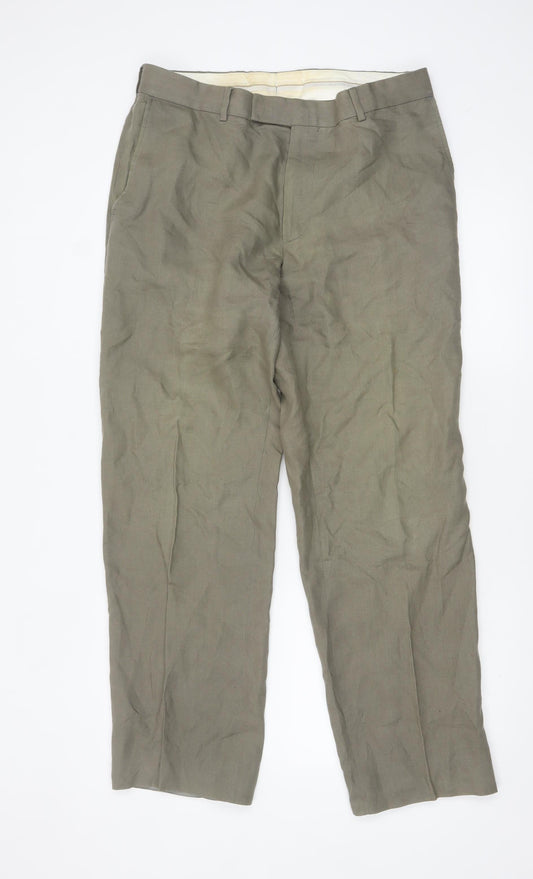 Hugo Boss Men's Beige Linen Chino Trousers Size 32 Regular