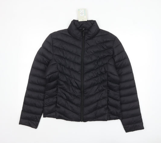 Primark Women’s Black Puffer Jacket M Quilted Full Zip Lightweight