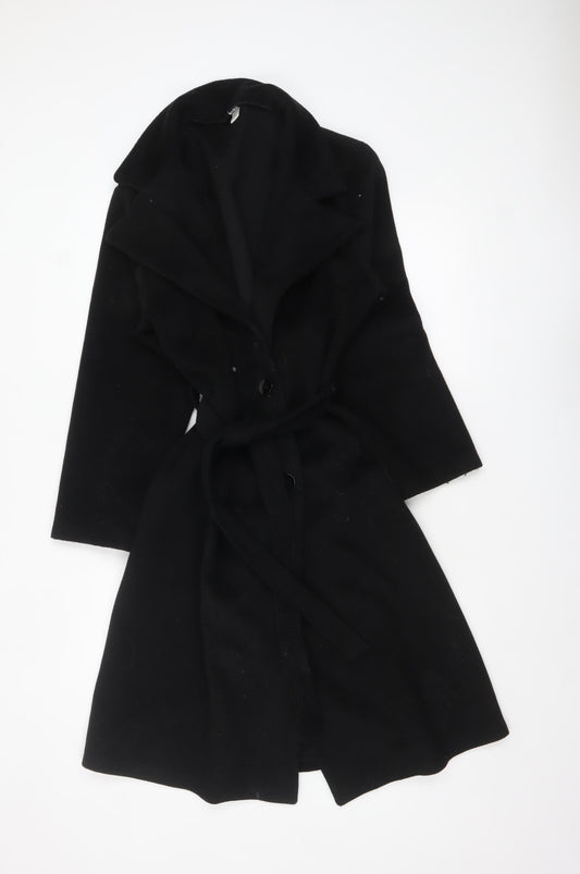 GetMod Women’s Black Long Trench Coat Belted Classic M