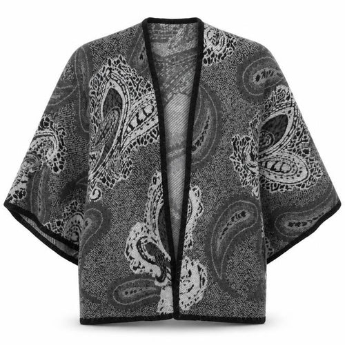 Oasis Women Grey Paisley Knit Cape One Size Acrylic Jumper