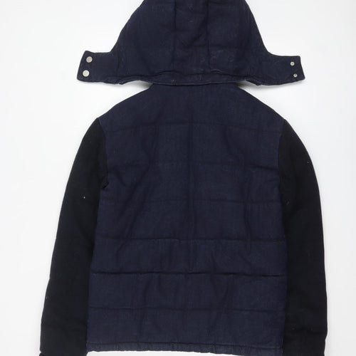 Zara Man Blue Puffer Jacket Men's M Hooded Winter Denim Cotton Blend