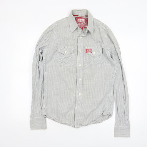 Superdry Men's White Check Cotton Button-Up Shirt Small