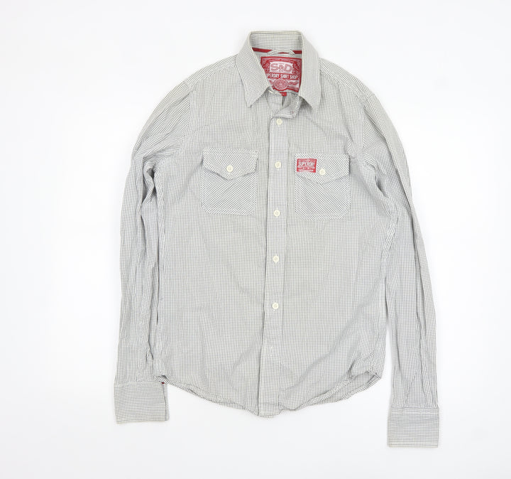 Superdry Men's White Check Cotton Button-Up Shirt Small