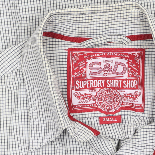 Superdry Men's White Check Cotton Button-Up Shirt Small