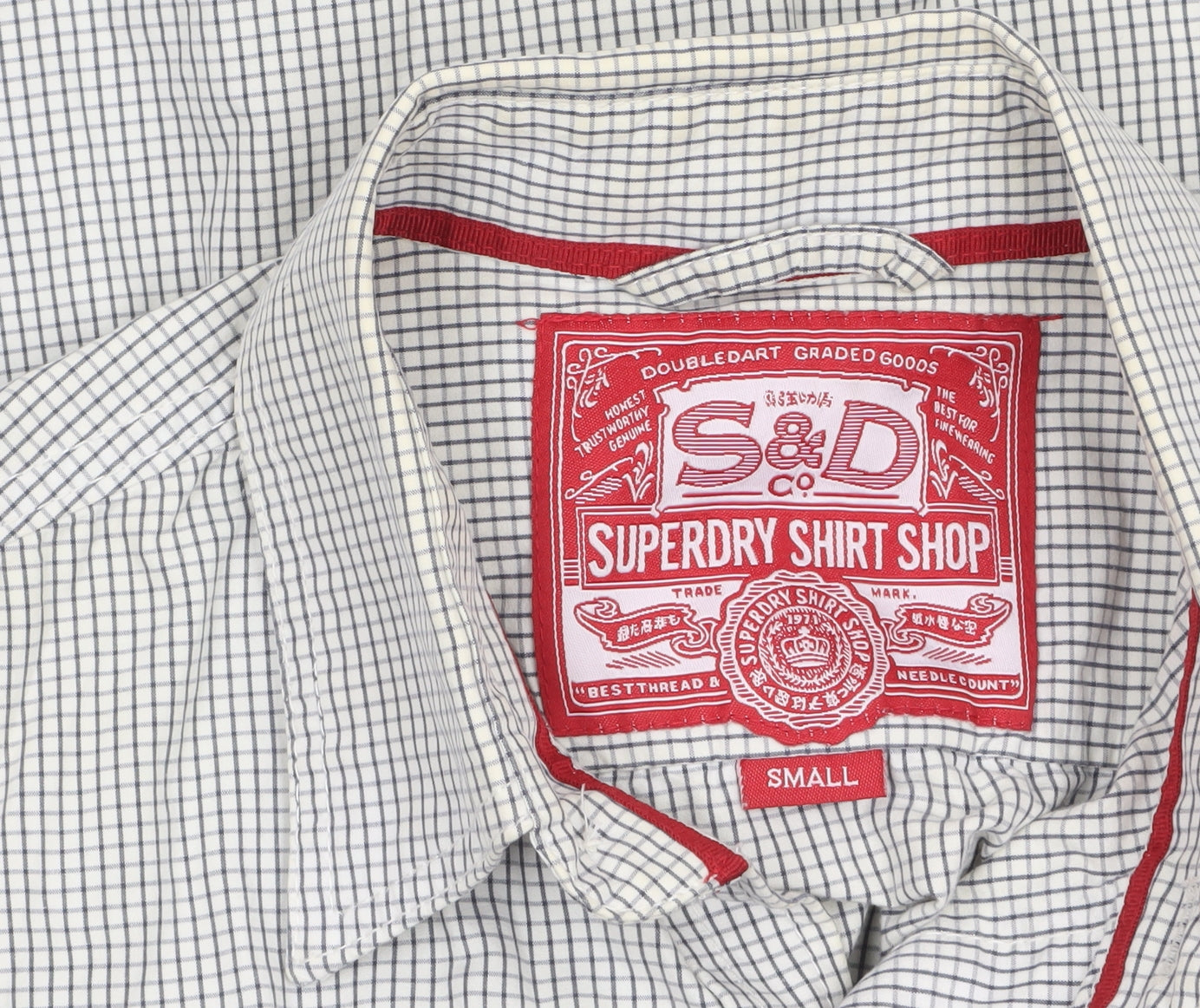Superdry Men's White Check Cotton Button-Up Shirt Small