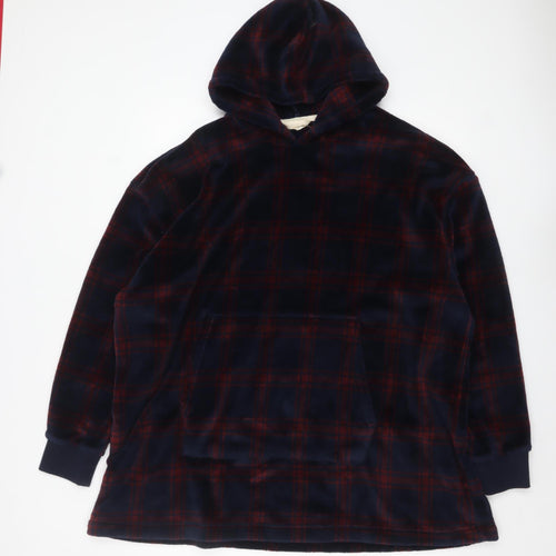 Marks and Spencer Men's Blue Check Fleece Hooded Nightshirt S