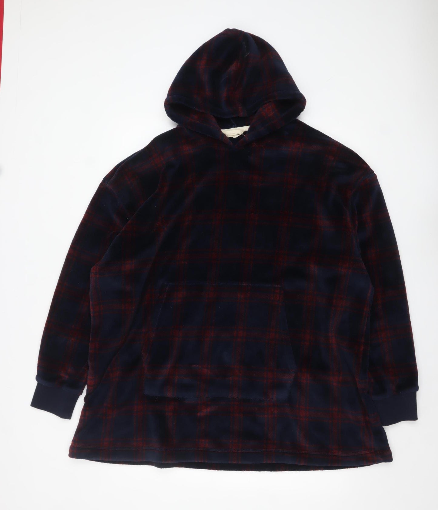 Marks and Spencer Men's Blue Check Fleece Hooded Nightshirt S