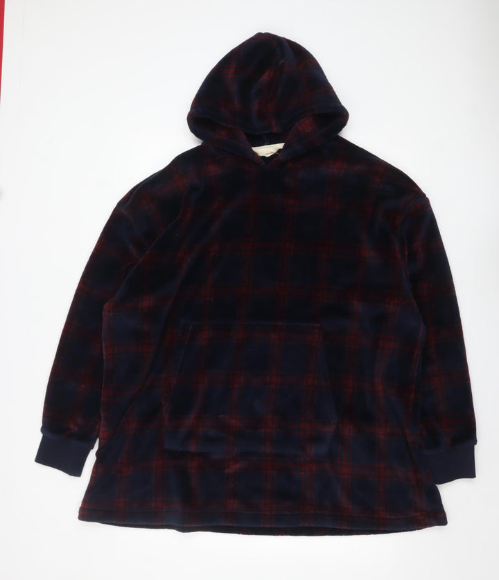 Marks and Spencer Men's Blue Check Fleece Hooded Nightshirt S