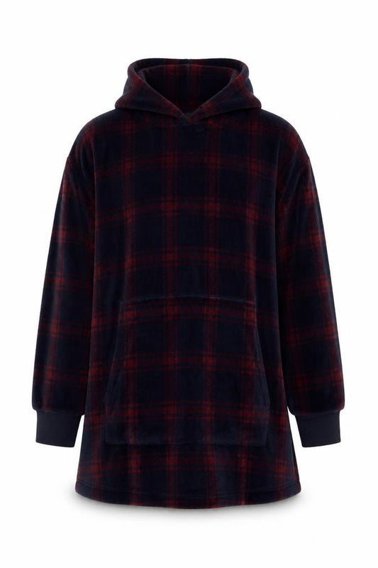 Marks and Spencer Men's Blue Check Fleece Hooded Nightshirt S