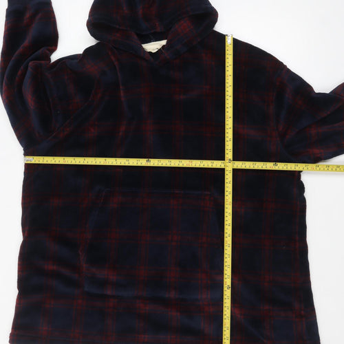 Marks and Spencer Men's Blue Check Fleece Hooded Nightshirt S