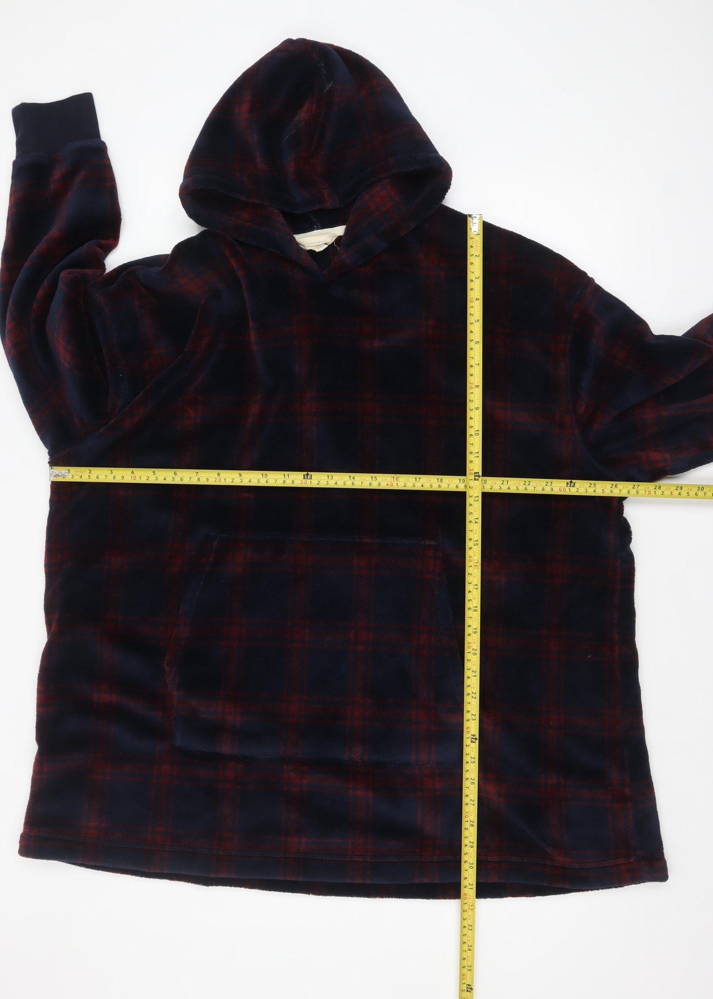Marks and Spencer Men's Blue Check Fleece Hooded Nightshirt S